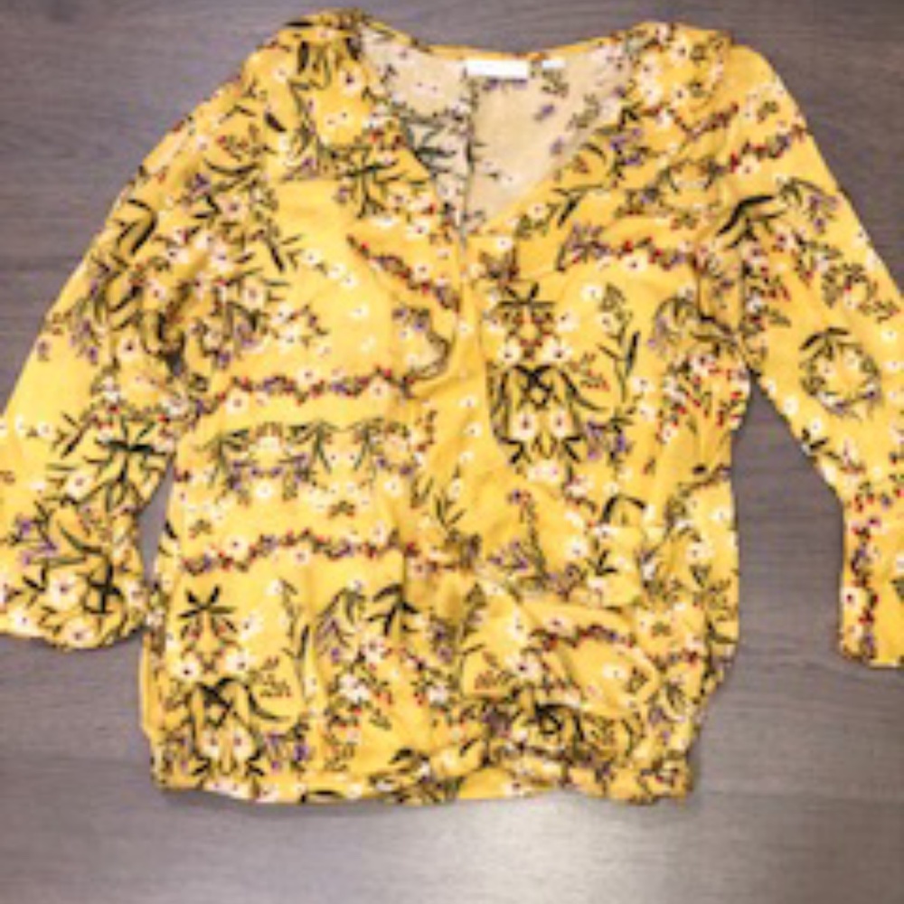 Floral Quarter Sleeve Blouse Yellow